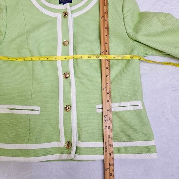 Womens Pendleton Mint Green Gold Button Front Blazer Jacket Cotton Size 14 - Picture 7 of 12